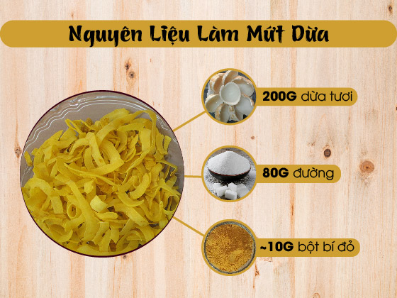 cách làm mứt dừa màu vàng bột bí đỏ
